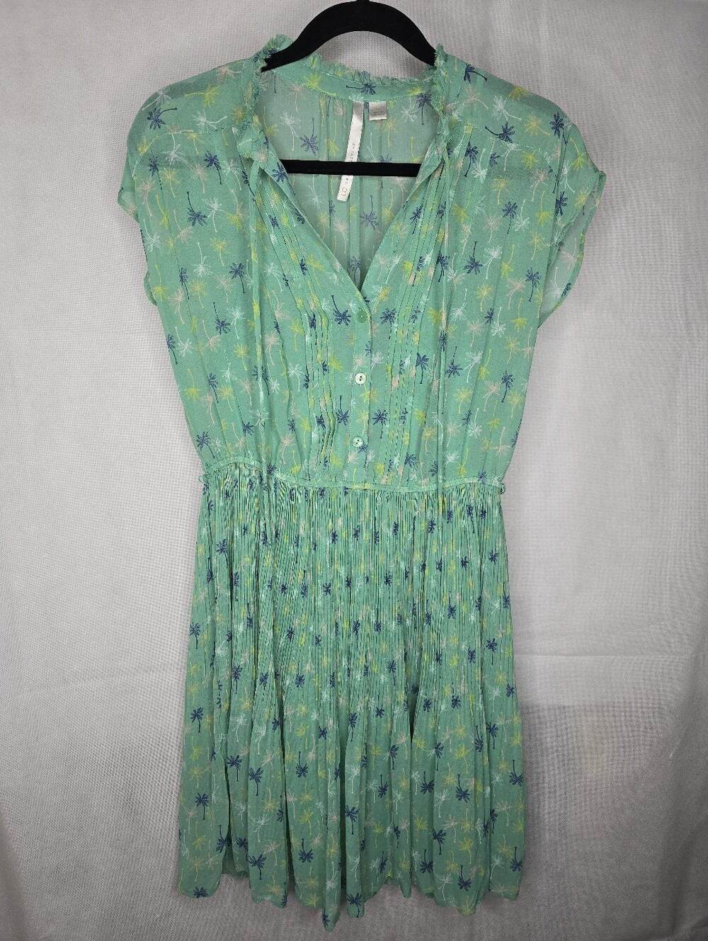 LC Lauren Conrad Pleated Shirt Dress Green Palm Tree Print Coastal Resort 8